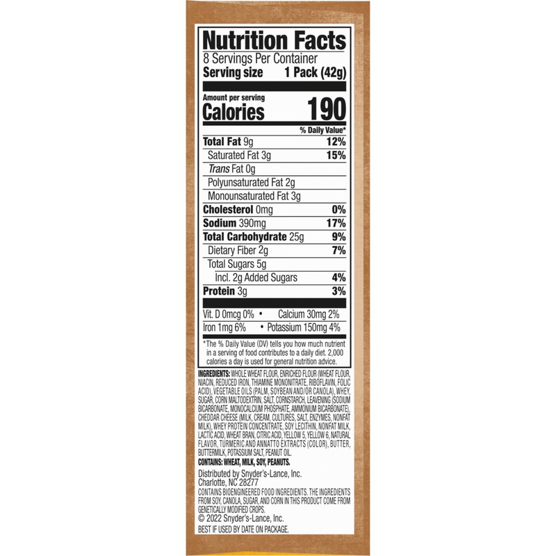 Lance Sandwich Crackers, Whole Grain Cheddar Cheese, 8 Ct Box