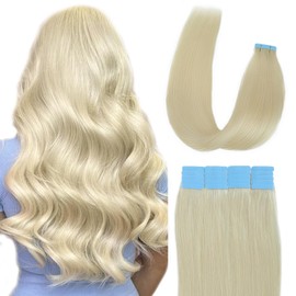 Tape Extensions, Real Hair Tape-In Extensions, Real Hair, 45 cm, 50 g, Remy Hair Extensions, Real Hair, Invisible Silky Straight, Skin Weft, 20 Pieces, Platinum Blonde
