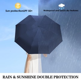 Sykrawki Travel Umbrella, 8 Ribs Pocket Umbrella with Capsule Case, Small UV Umbrella, Portable Pocket Umbrella for Men and Women, navy