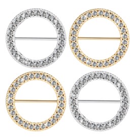 FdcLixuvol 4 PCS Scarf Ring, Rhinestones Scarf Clip Shirt Ties Clips for Women Portable Waist Cinch Buckle Waist Tightener Clip Clothing Accessories for Shawl, Sweater, Dress, Pant (Gold, Silver)