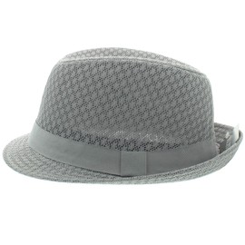 Milani Summer Breathable Mesh Fedora Short Brim Hat with Matching Band Gray