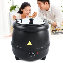 WUPYI 10L Commercial Electric Soup Kettle Pot Soup Maker Stainless Steel Insert Pot Food Warmer for Restaurant,30°C-85°C,Black