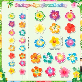 HOWAF 6pcs Hawaiian Garlands Hibiscus Flower Garlands, Hawaii Tropical Garland Hawaiian Flower Hanging Streamer Luau Aloha Bunting Banner for Hawaiian Party Decorations Pool Beach Party Accessories