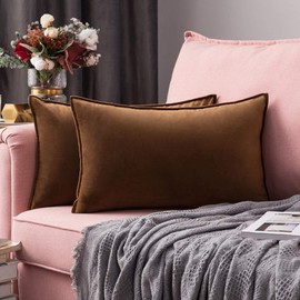 MIULEE Pack of 2 Velvet Soft Decorative Square Throw Pillow Case Flanges Cushion Covers Pillowcases for Livingroom Sofa Bedroom with Invisible Zipper 30cm x 50cm 12x20 Inch Set of Two Chocolat
