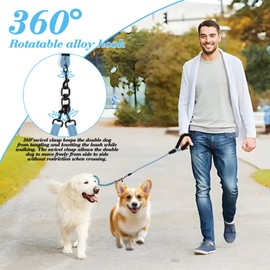 Dog Double Leashes,Rope Bungee Five Leash with Padded Handle Removable for 5 Dogs,Tangle-Free, Padded Handles, 360° Swivel Control Control (Blue, 5 Way)