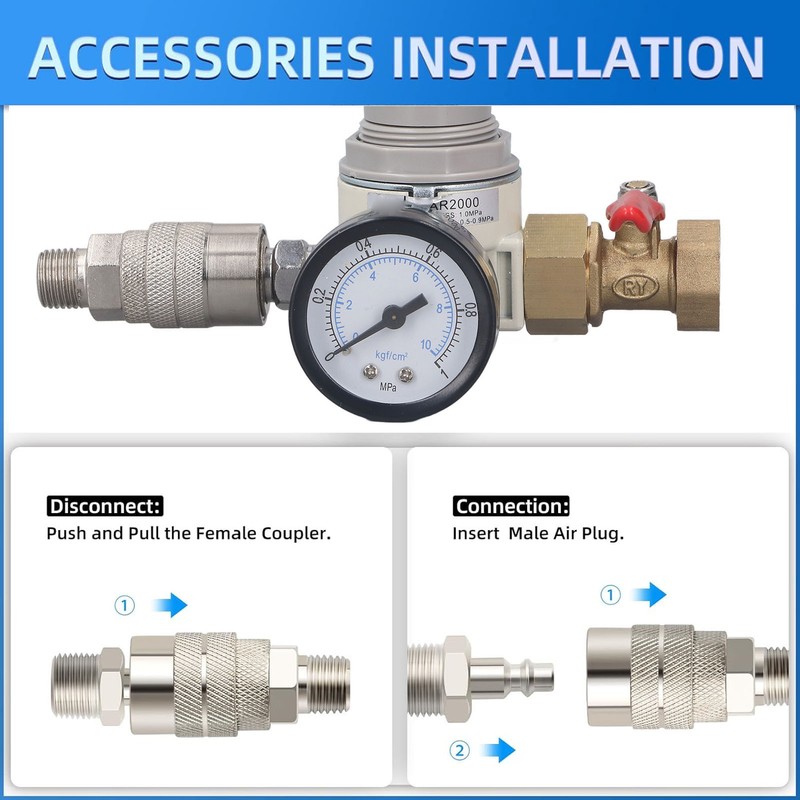 Air Compressor Replacement Pressure Regulator AR2000 1/2 Inch NPT Air