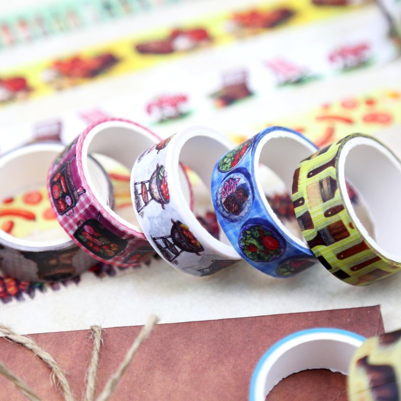 Joysoong BBQ Themed Washi Tape Set - 16 Rolls Camping