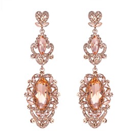 EVER FAITH Wedding Bridal Earrings for Women Girls Rhinestone Crystal Art Deco Drop Dangle Long Chandelier Earrings Champagne Color, Base Metal, No Gemstone