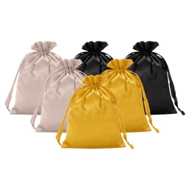 PATIKIL Satin Gift Bags, 6 Pcs 8 x 6 Inch Wedding Favor Drawstring Bags with Drawstring for Birthday Christmas Jewelry Party, Gold/Rose Gold/Black