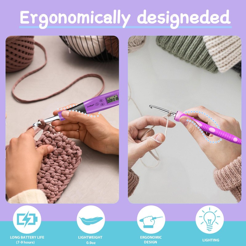 24-in-1 Ergonomic Crochet Hook Set with LED Light & Stitch