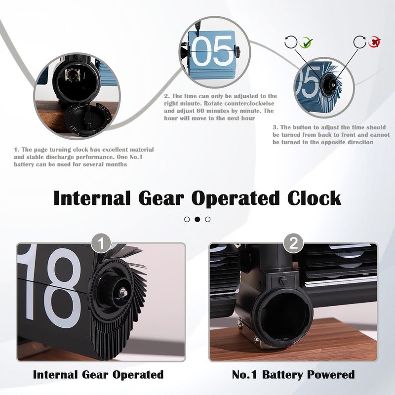 VBESTLIFE Retro Digital Flip Down Clock, Battery Powered Internal Gear