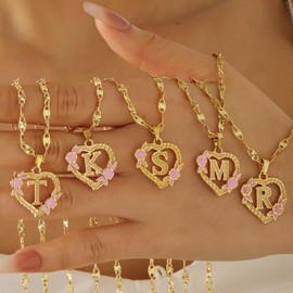 Dascus Heart Initial Necklace For Women Gold Heart Initial Letter Chain A-Z Letters Necklaces Jewelry For Women Christmas Gifts (Gold-T)
