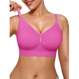Popilush Bralettes for Women with Support Wireless Bra Comfort Push Up Bras Full Coverage Soft Seamless Bra with Removable Pads Pink