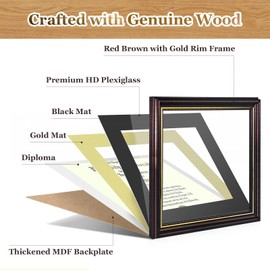 NobaeCrs Diploma Frame 8.5 x 11 with Black over Gold Mat or Display 11x14 Diploma Frame Without Mat,Certificate Frames with HD Plexiglass, 2 Packs