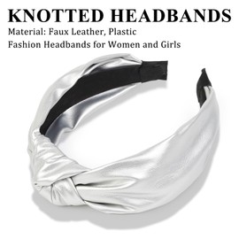 Huachi Knotted Headbands for Women Silver, Leather Headbands with Knots Cute Womens Headbands knotted, Fashion Headbands for Women Top Knot Headband for Girls