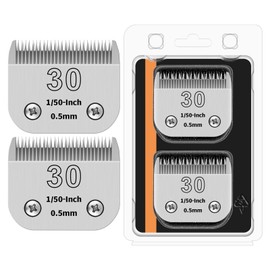 30# Detachable Pet Clipper Replacement Blades Compatible with Andis/Oster A5/Wahl KM10 Series Dog Clipper,Made of Ceramic Blade & Stainless Steel Blade,Size 30# Cut Length 1/50-Inch（2 Pack）