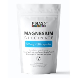 Magnesium Glycinate 500mg Supplements as Bisglycinate, 120 Vegan Capsules, High Absorption/Bioavailability - 100mg Elemental, UK Made