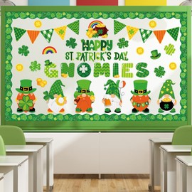 Pasimy St. Patrick's Day Bulletin Board Decorations Set Shamrocks Gold Coin 3D Rainbow Paper Cutouts Lucky Clover Bulletin Board Borders for Green Irish Holiday School Home Wall Decor(Gnome)