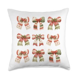 Pink Bows Cute Coquette Christmas y2k Clean Girl Aesthetic Throw Pillow