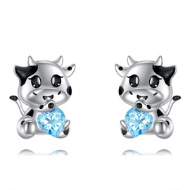 VONALA Cow Earrings for Women Sterling Silver Cow Stud Earrings Milk Cow Print Post Earrings Cute Animal Stud Earrings Cow Jewelry Gifts for Women Girls Daughter Cow Lover, 9.1*6.7MM