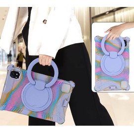 Kwamaz for Revvl Tab 5G Tablet Case 10.36 inch (2023), 360 Rotating Stand Handle Kids Soft Silicone Cover for Tmobile Revvl Tab 5G, with Strap, Rainbow Purple