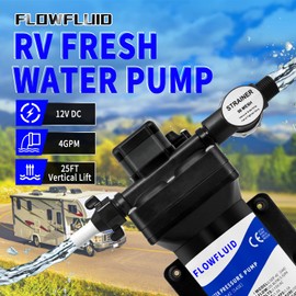FlowFluid 110V AC Water Pressure Booster Pump for RV,70PSI 5GPM Camper Transfer with Plug,On Demand Self-Priming Water Pump with Filter for Kitchen Irrigation Spray Hose Garden Hose Marine Yacht