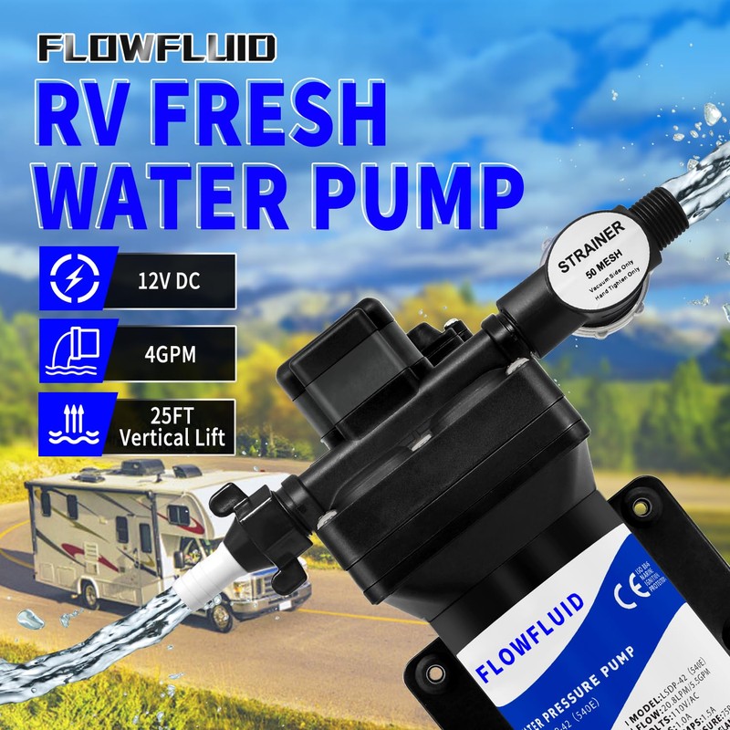 FlowFluid 110V AC Water Pressure Booster Pump for RV,70PSI 5GPM