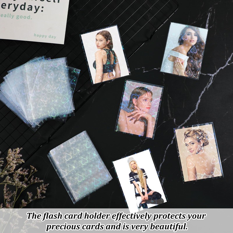 SHENLIU 100 Pcs Photocard Sleeves Love Heart-Shape Laser Flashing Card