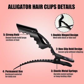 Dkpyt Alligator Hair Clips 18 Pack - Professional Hair Styling Clips, Salon Quality Plastic Alligator Black Hair Clips, Wide Teeth & Double-Hinged Design(Black)