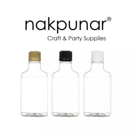 Nakpunar 200 ml Clear PET Flask Bottle with Tamper Evident Cap - Black Gold White Liquor - 1 Bottle, Gold