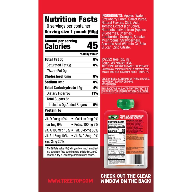 Tree Top FAVs Fruit Pouch, Strawberry 3.2 oz. (Pack of