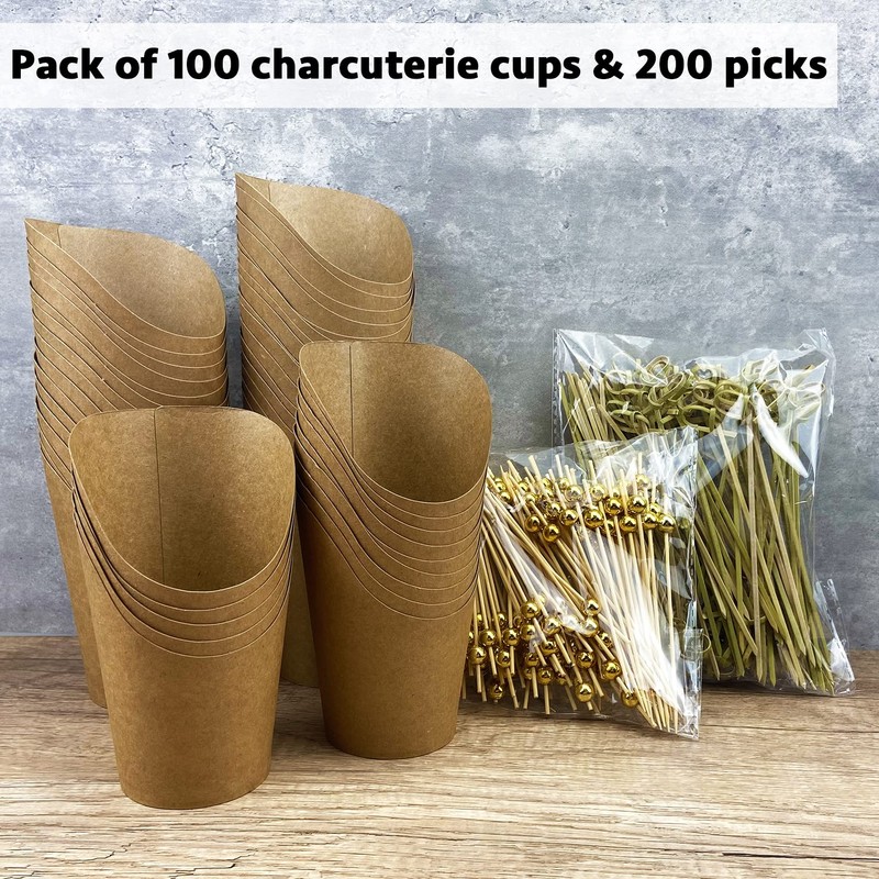 [100 Cups + 200 Picks] CAMKYDE 100 Pcs Charcuterie Cups
