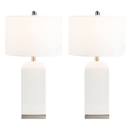 SAFAVIEH Lighting Collection Ernia Modern White Ceramic 27-inch Bedroom Living Room Home Office Desk Nightstand Table Lamp Set of 2 (LED Bulbs Included)