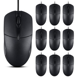 SUNYIWJIE 10 PCS Black Wired Computer Mouse Bulk USB 1000 DPI 3 Button Corded Mouse with Home Office Noiseless Simple USB Mouse for Computer Laptop Desktop PC