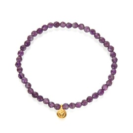 Satya Jewelry 4mm Amethyst and 18K Yellow Gold Plated Mini Lotus Charm Stretch Women's Bracelet, 7"