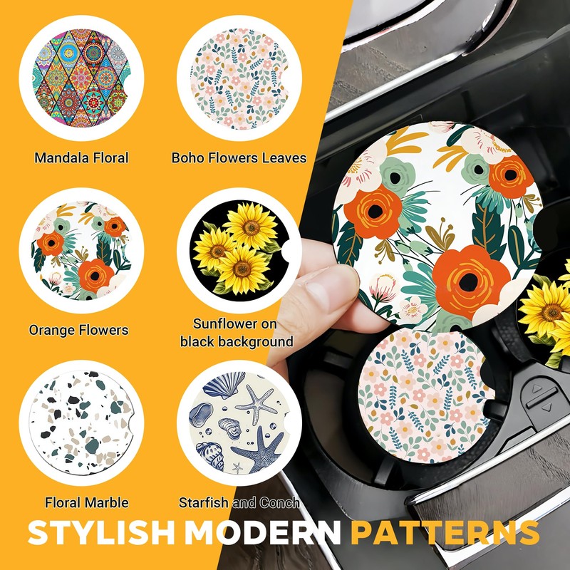 2-Piece Set of Car Coasters (Sunflower)