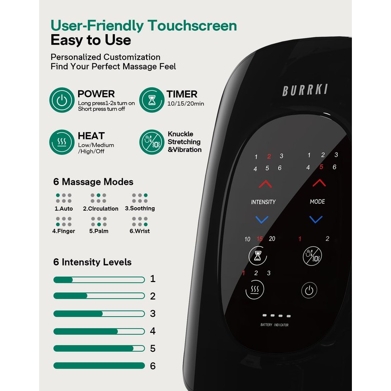 Burrki Hand Massager with Heat, Finger Separation & Stretching Massage