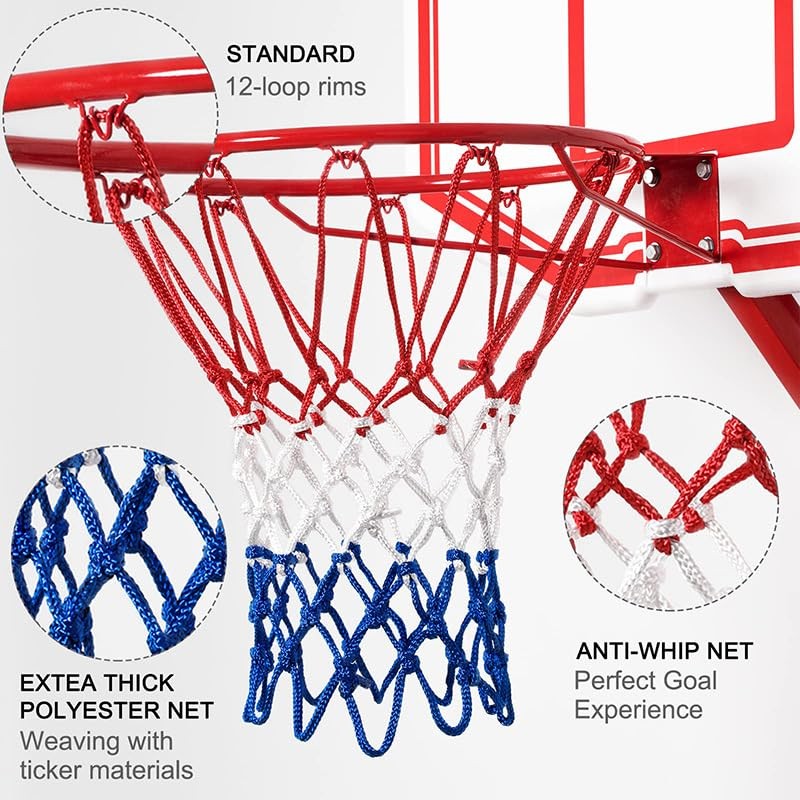 2 Pack Heavy Duty 12 Loops Basketball Net, Red/White/Blue Basketball