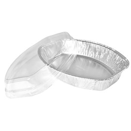 PACTOGO Mini Oval Casserole Aluminum Foil Pan with Clear Dome Lids - 8" x 5" x 1.5" Disposable 22 oz Tin Container Liners, Perfect to Bake Cakes, Bread Loaves, and Meat (Pack of 200 Sets)
