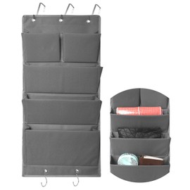 INHEMI Hanging Organiser with 5 Large Pockets, Door Cupboard Organiser Made of Oxford Cloth, Foldable Hanging Shelf, Hanging Storage for the Door, Bedroom, Office, Children's Room - Grey
