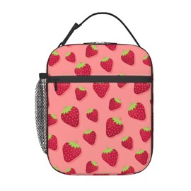 tulpock Strawberry Lunch Box Insulated Lunch Bag for Girls Boys Reusable Leakproof Cooler Portable Tote Lunchbox for Work Office Travel Picnic Pink