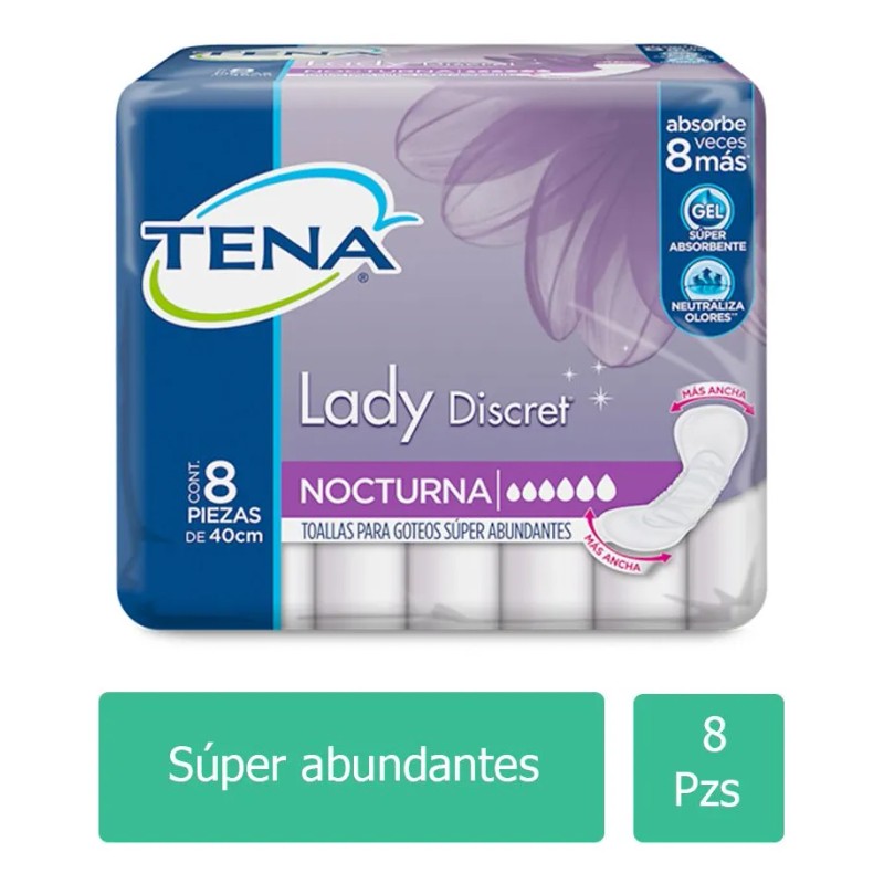 Toallas Sanitarias Tena Lady Nocturna Bolsa Con 8 Piezas