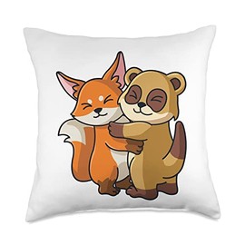Fox and Meerkat Hugging Cute Kawaii Animal Lover Women Girls Throw Pillow