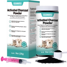 Guanshiya Activated Charcoal for Dogs, Cats, and All Pets, 8oz(Powder), Activated Charcoal Powder for Poisonings, Digestive Upset, and Diarrhea, Eliminates Odors, Non-GMO, Gluten Free