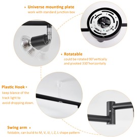 LABOREDUCER Flexible 8-Light Track Lighting Fixture Ceiling, LED Black Track Lights with Swing Arm, Foldable Ceiling Spotlight for Kitchen, Gallery, Dining Room, Bedroom GU10 (Bulbs NOT Include)