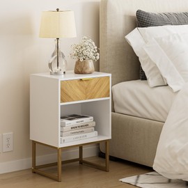 Masupu Nightstand,Modern Night Stand Boho Farmhouse Wood Bedside Table with Storage Drawer Side End Table for Bedroom,Living Room,Office,White