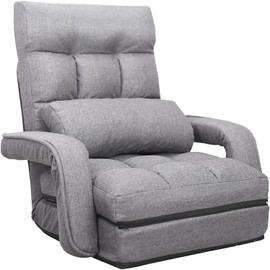 EazeHome Chaise Lounge Indoor, Folding Chair w/ 6 Positions, Adjustable Floor Chair with Back Support, Gaming Chairs for Adults, Sleeper Chair with Pillow, Folding Lazy Sofa with Armrests…