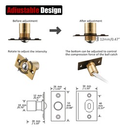 JQK Closet Ball Catch Door Hardware, Stainless Steel Catch Adjustable with Strike Plate, Bronze 2 Pack, HBC100-YRB-P2