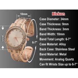 Blekon Collections Quartz Women's 34mm Case Elegant Rhinestone Bangle Watch (Silver)