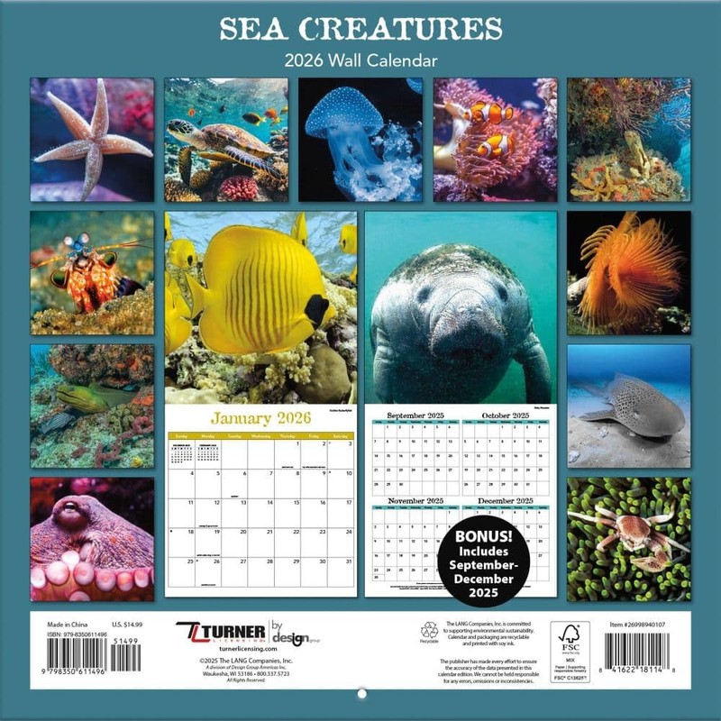 TURNER PHOTOGRAPHIC Sea Creatures 12x12 Photo Wall Calendar (26998940107)